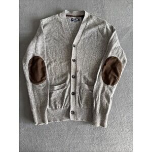 Chaps Gray Knit Cardigan Sweater Men's Size Small Elbow Patch Deep V Cotton